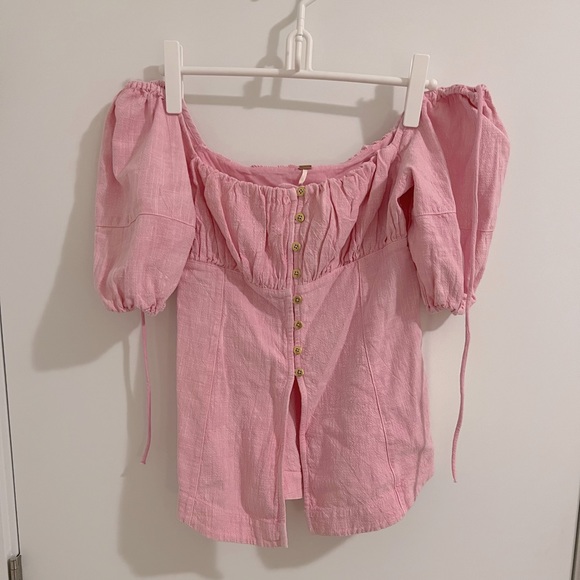 BNWT Free People Top Wink My Way In Chalk Pink - Picture 5 of 11